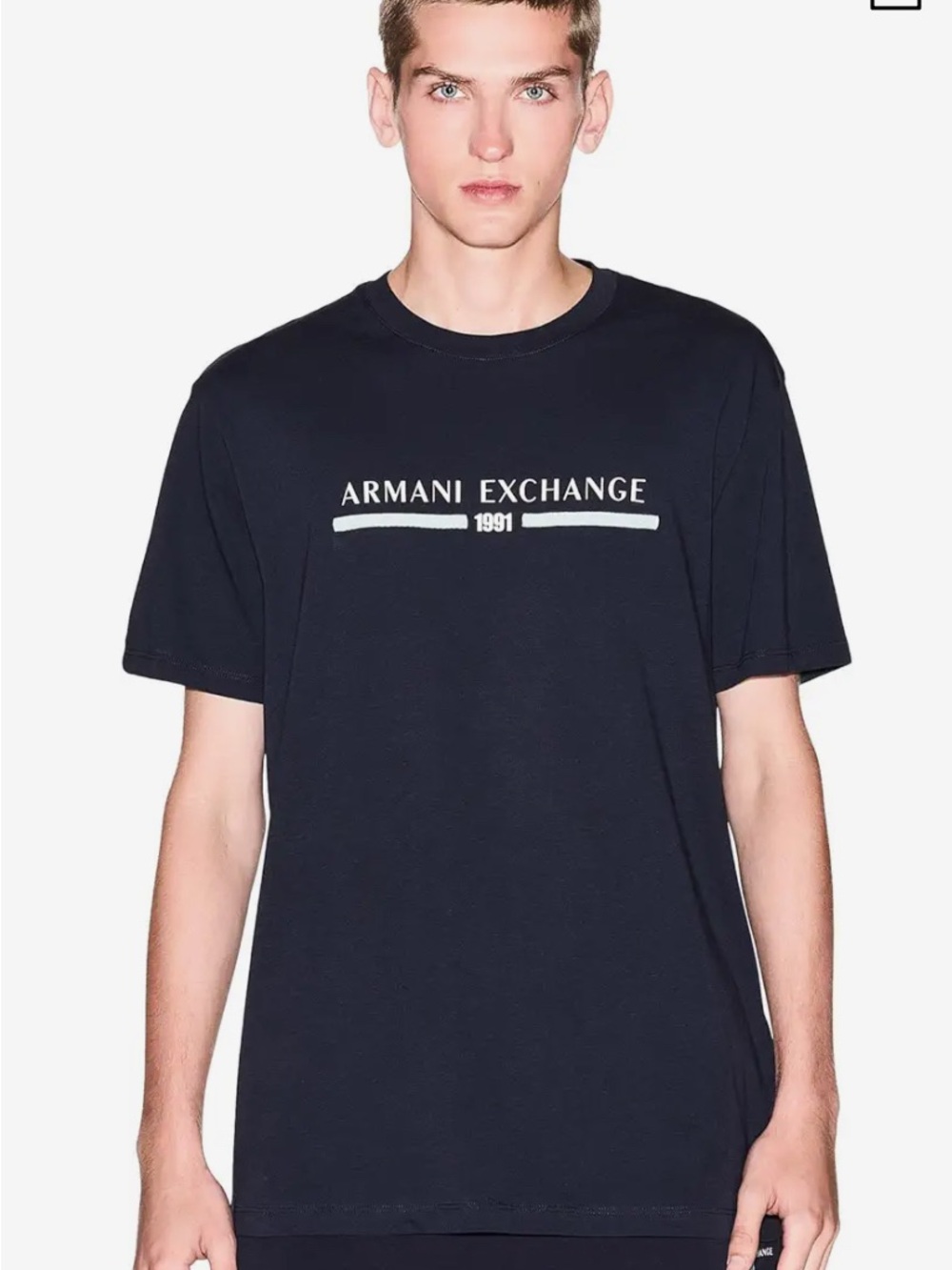 Armani Exchange Navy T-Shirt with White Chest Logo